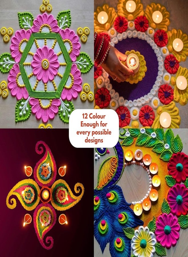 SAURAN Indian Karigar 12 Rangoli Colours for Floor Diwali Decoration Items (Pack of 12) - Image 4